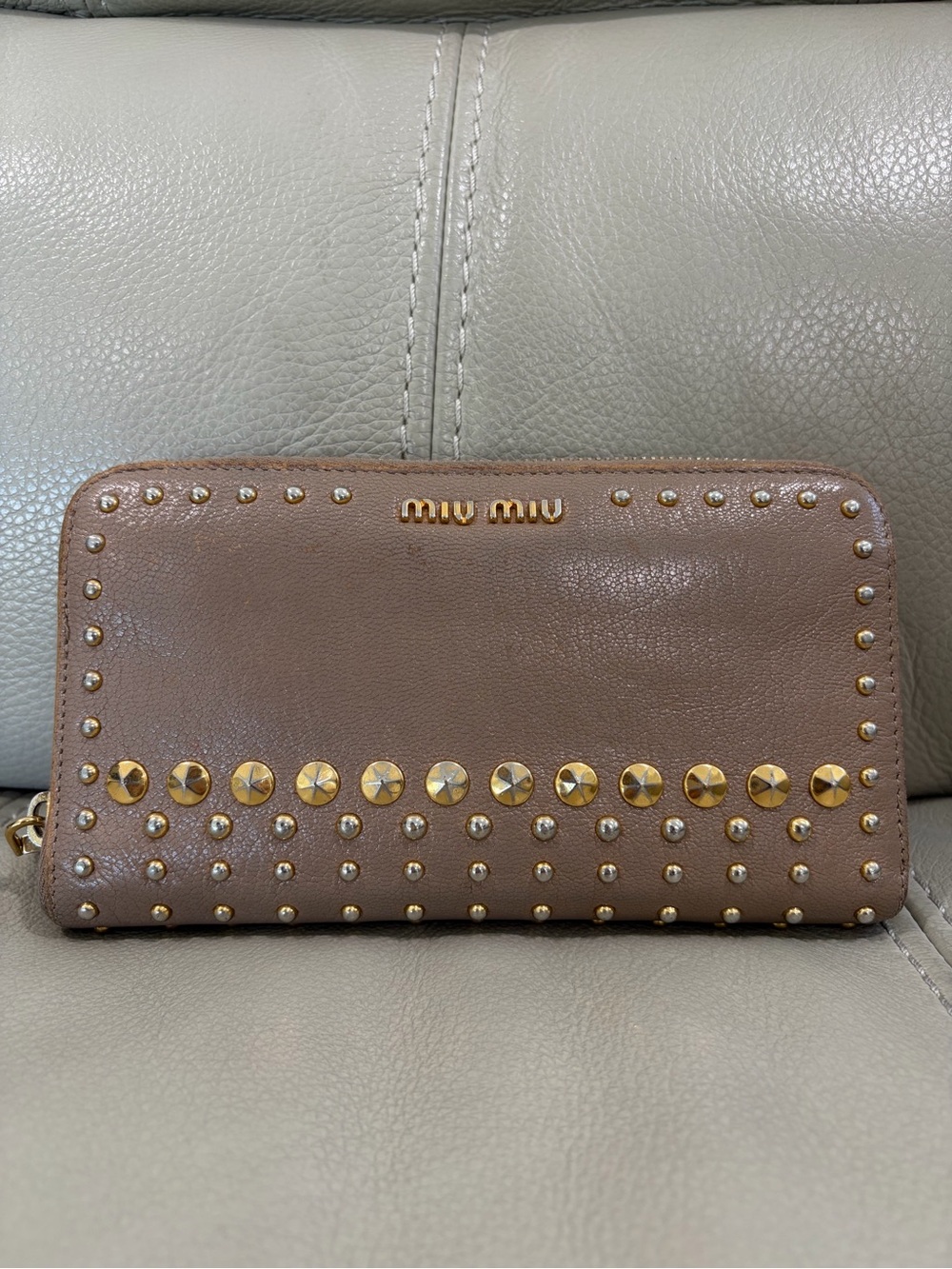 Miu Miu Taupe Leather Zip Wallet 100% AUTHENTIC